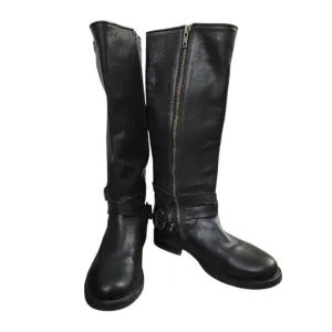 Frye Black Harness Èngineer Knee-High Side Zip Riding Boots Sz 6B