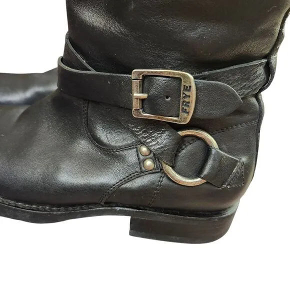 Frye Black Harness Èngineer Knee-High Side Zip Riding Boots Sz 6B