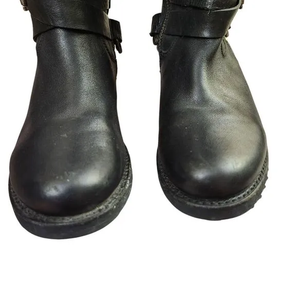 Frye Black Harness Èngineer Knee-High Side Zip Riding Boots Sz 6B