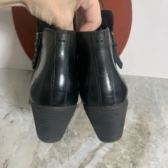 Frye Black Leather Stacked Heel Zippered Ankle Boots Women’s Size 9 M