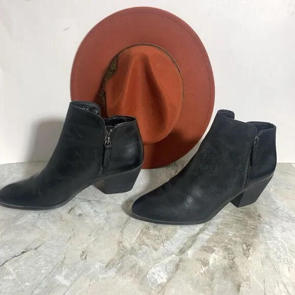 Frye Black Leather Stacked Heel Zippered Ankle Boots Women’s Size 9 M