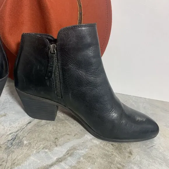 Frye Black Leather Stacked Heel Zippered Ankle Boots Women’s Size 9 M