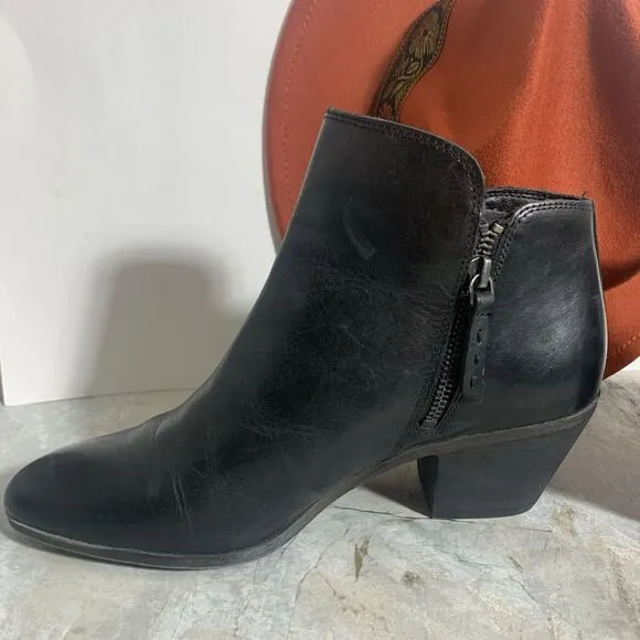Frye Black Leather Stacked Heel Zippered Ankle Boots Women’s Size 9 M