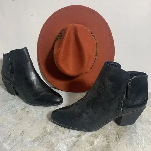 Frye Black Leather Stacked Heel Zippered Ankle Boots Women’s Size 9 M
