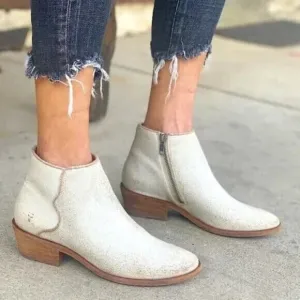 Frye Carson Piping Zip Ankle Boots Off White Leather Crackle Distressed 7B