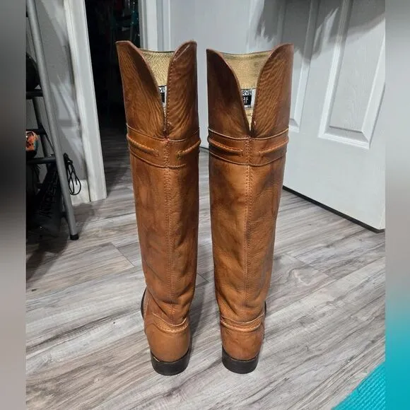 Frye Melissa Trapunto Brown Leather Riding Biker Womens Boots #76442 Size 9 B