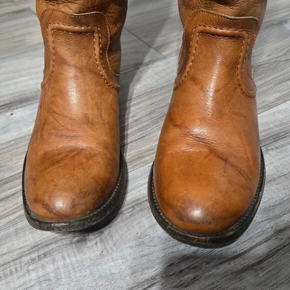 Frye Melissa Trapunto Brown Leather Riding Biker Womens Boots #76442 Size 9 B
