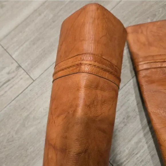 Frye Melissa Trapunto Brown Leather Riding Biker Womens Boots #76442 Size 9 B