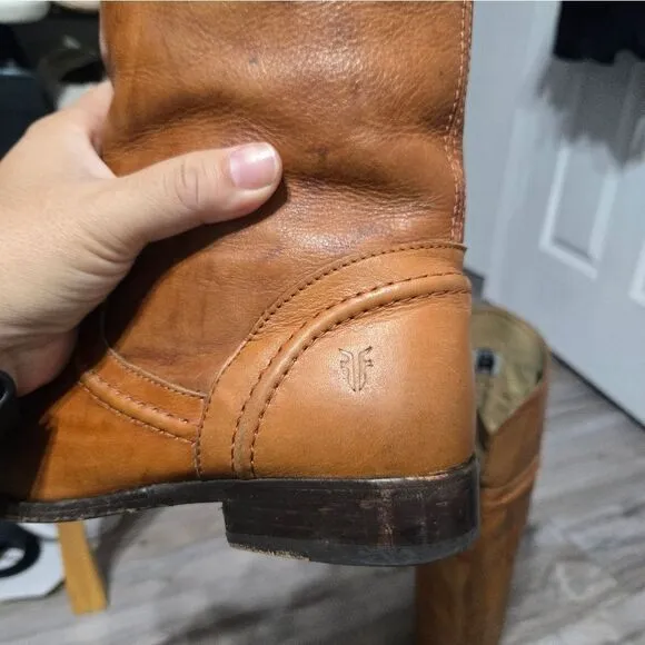 Frye Melissa Trapunto Brown Leather Riding Biker Womens Boots #76442 Size 9 B