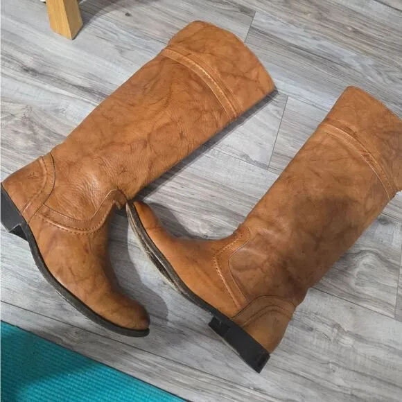 Frye Melissa Trapunto Brown Leather Riding Biker Womens Boots #76442 Size 9 B