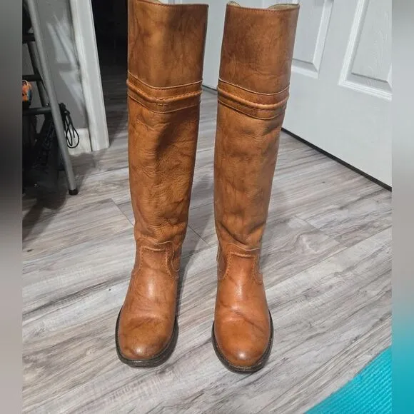 Frye Melissa Trapunto Brown Leather Riding Biker Womens Boots #76442 Size 9 B