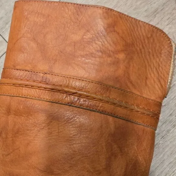 Frye Melissa Trapunto Brown Leather Riding Biker Womens Boots #76442 Size 9 B