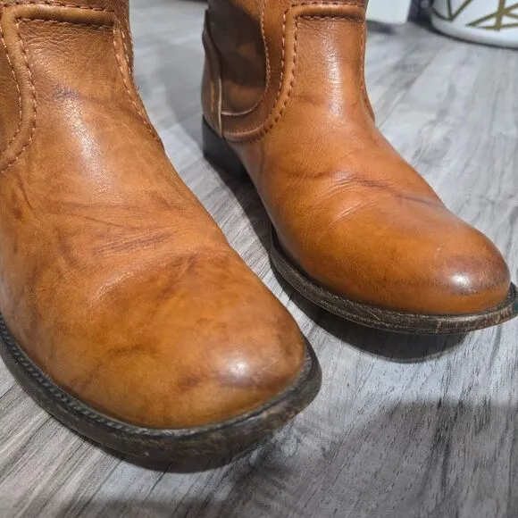 Frye Melissa Trapunto Brown Leather Riding Biker Womens Boots #76442 Size 9 B
