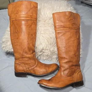 Frye Melissa Trapunto Brown Leather Riding Biker Womens Boots #76442 Size 9 B