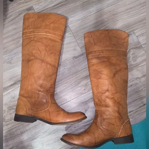 Frye Melissa Trapunto Brown Leather Riding Biker Womens Boots #76442 Size 9 B