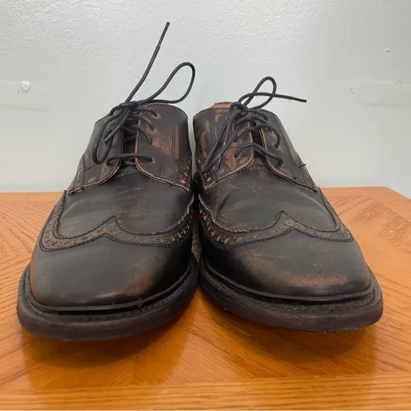 FRYE Paul Wingtip Men Leather Black Distressed Size 9