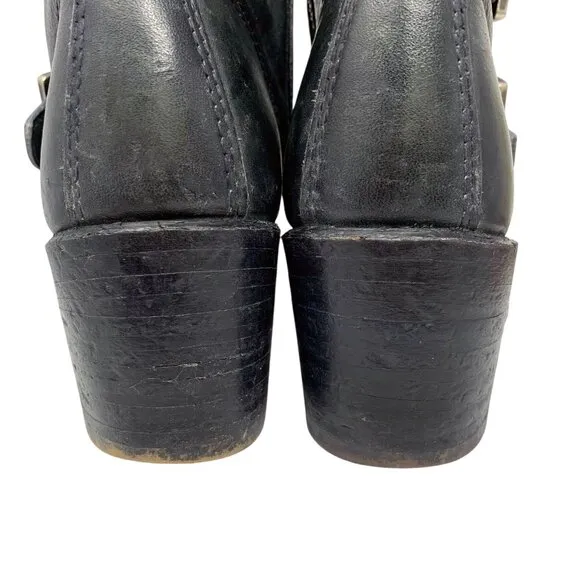 Frye Sabrina Black Leather‎ Double Buckle Ankle Boots