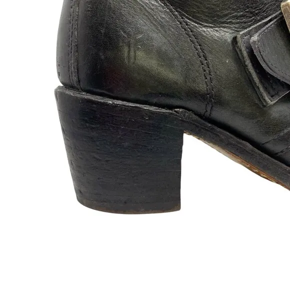 Frye Sabrina Black Leather‎ Double Buckle Ankle Boots