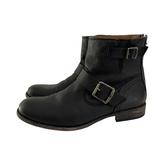 Frye Veronica Back Zip Moto Boots Women’s Size 8 Black Leather Ankle Booties