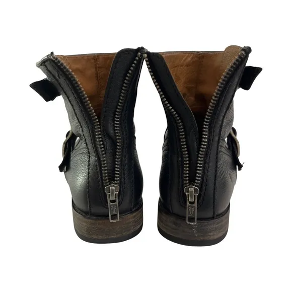 Frye Veronica Back Zip Moto Boots Women’s Size 8 Black Leather Ankle Booties