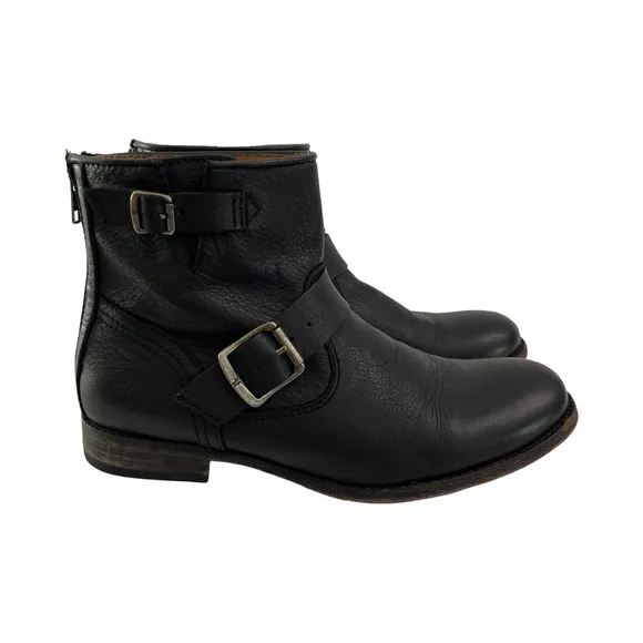 Frye Veronica Back Zip Moto Boots Women’s Size 8 Black Leather Ankle Booties