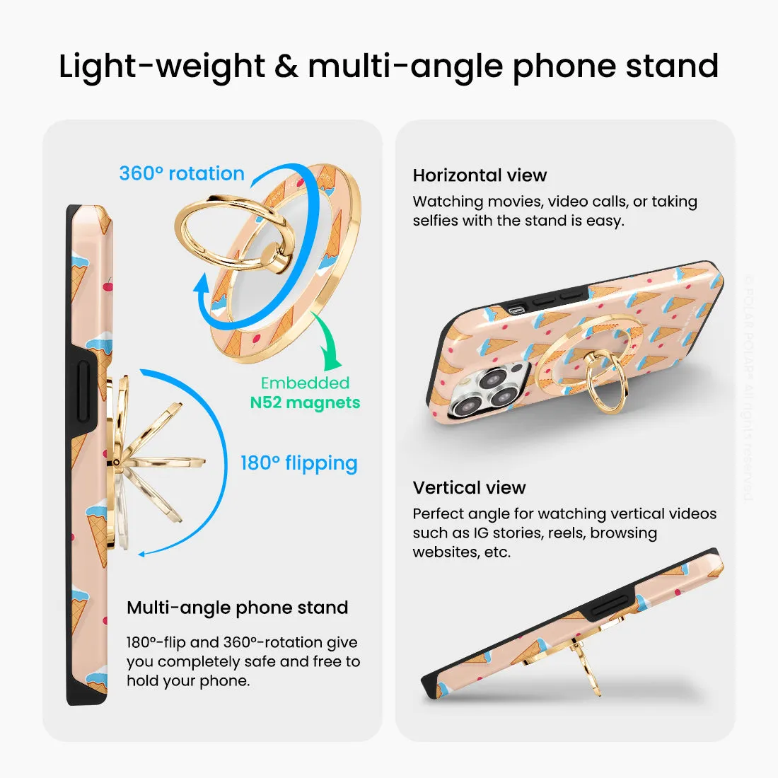 Fujisan Peach Ice Cream - Golden MagSafe Phone Grip and Ring Holder Stand