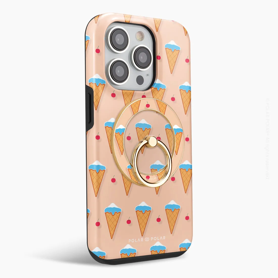 Fujisan Peach Ice Cream - Golden MagSafe Phone Grip and Ring Holder Stand