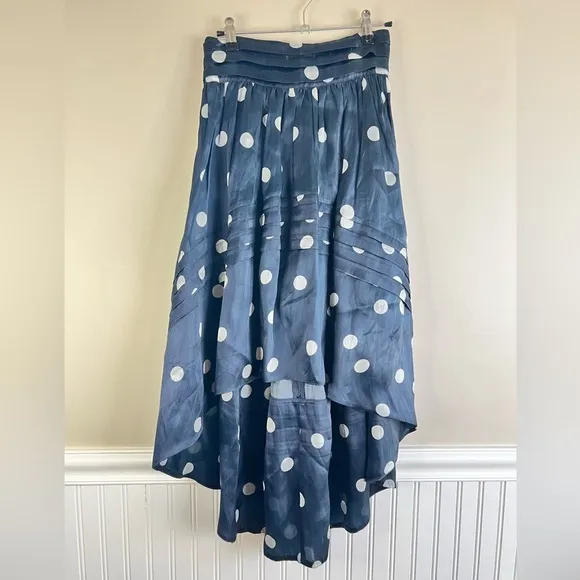 Ganni Total Eclipse Polka Dot Silk High-Low Skirt, Size 36, Sustainable
