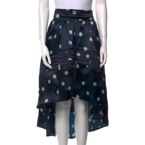 Ganni Total Eclipse Polka Dot Silk High-Low Skirt, Size 36, Sustainable