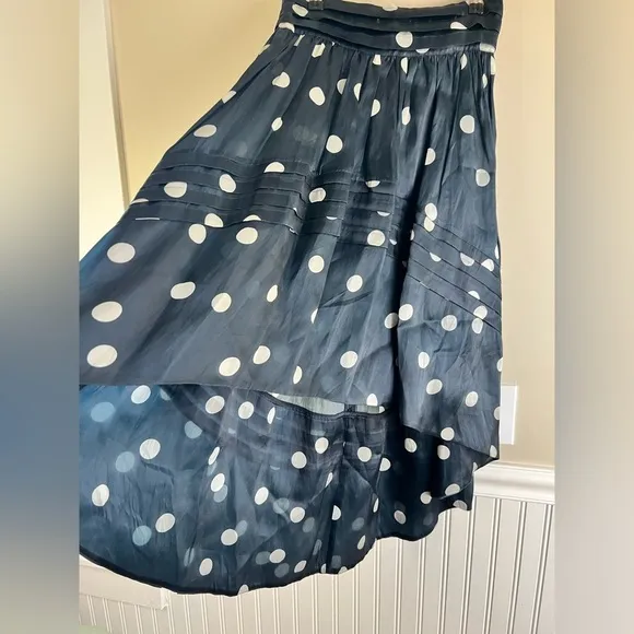 Ganni Total Eclipse Polka Dot Silk High-Low Skirt, Size 36, Sustainable