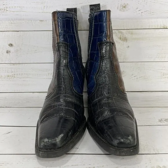 Ganni Western Colorblock Leather Ankle Boots Womens Size 37 US Size 6 Italy