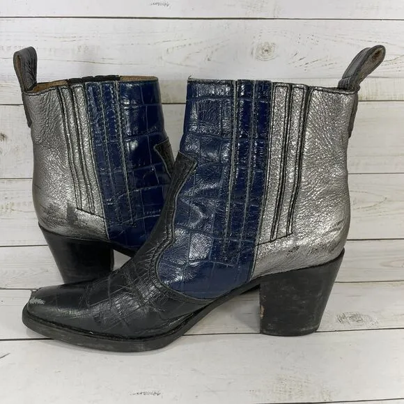 Ganni Western Colorblock Leather Ankle Boots Womens Size 37 US Size 6 Italy