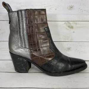 Ganni Western Colorblock Leather Ankle Boots Womens Size 37 US Size 6 Italy