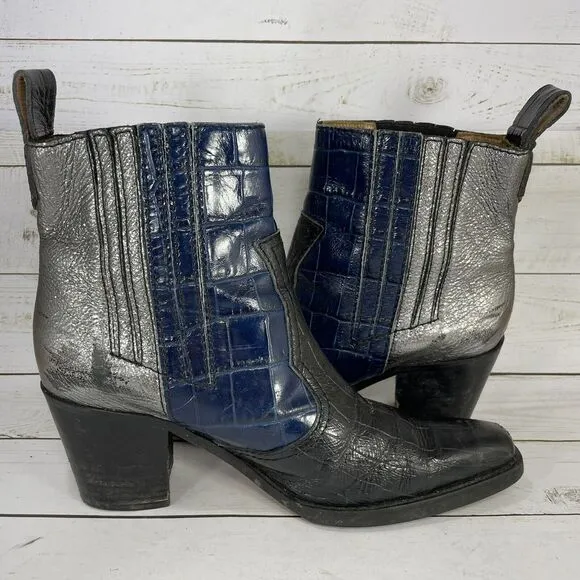 Ganni Western Colorblock Leather Ankle Boots Womens Size 37 US Size 6 Italy