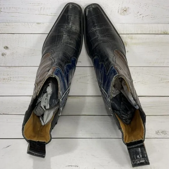 Ganni Western Colorblock Leather Ankle Boots Womens Size 37 US Size 6 Italy