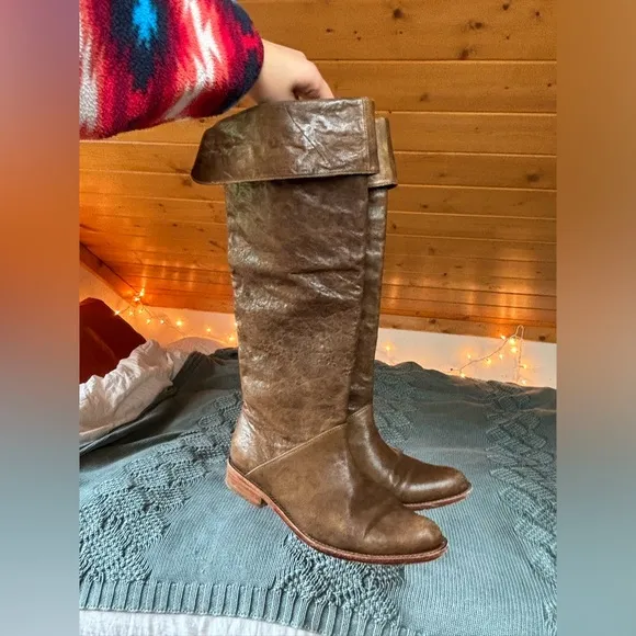 GEE WAWA Anthropologie Distressed Leather Ellie Knee High Boots