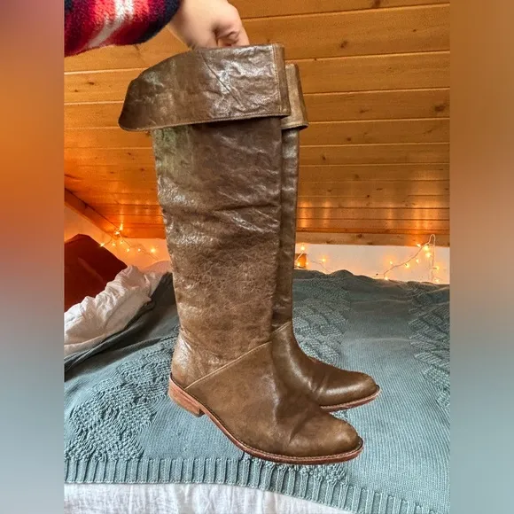 GEE WAWA Anthropologie Distressed Leather Ellie Knee High Boots
