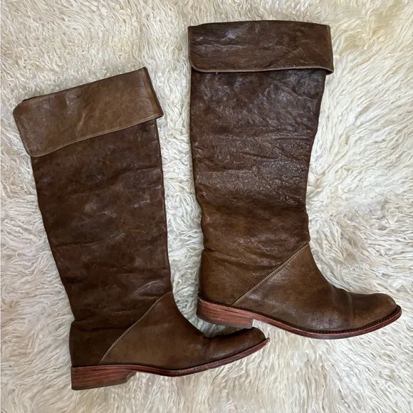GEE WAWA Anthropologie Distressed Leather Ellie Knee High Boots