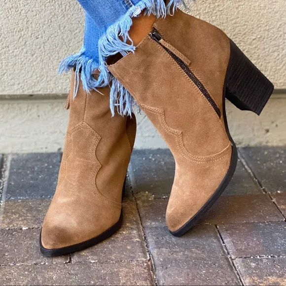 Genuine Leather Distressed Burnished Ankle Boots
