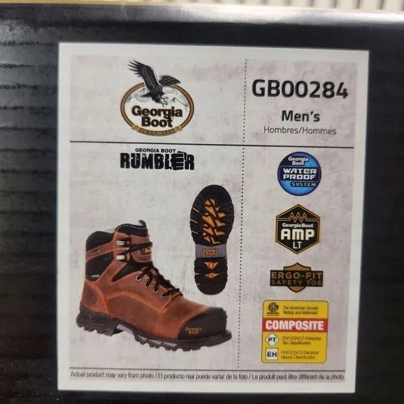 Georgia Boot GB00284 6&quot; Rumbler Mens 9 Wide Brown Waterproof Comp Toe Work Boots
