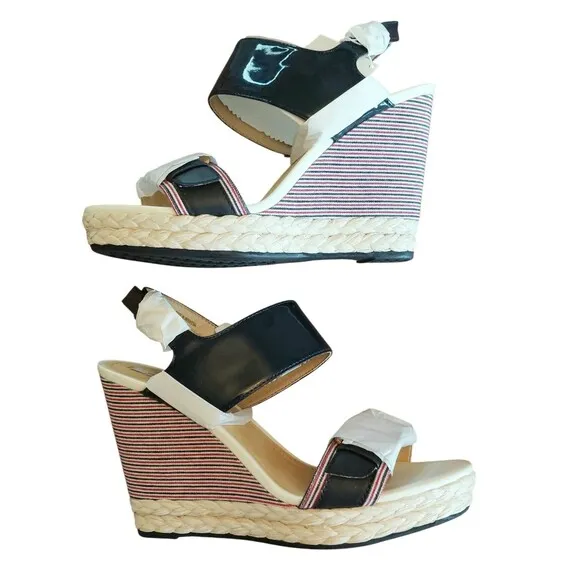 Geox Respira  Patent Leather Braided Women's Wedge Sandals D Janira Navy  9 39
