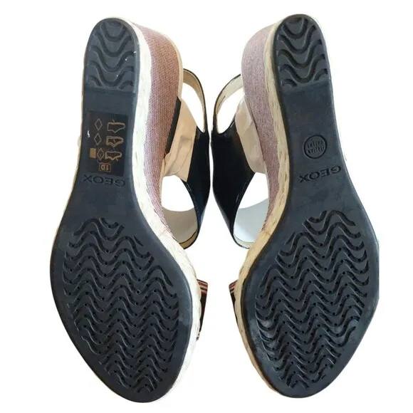 Geox Respira  Patent Leather Braided Women's Wedge Sandals D Janira Navy  9 39