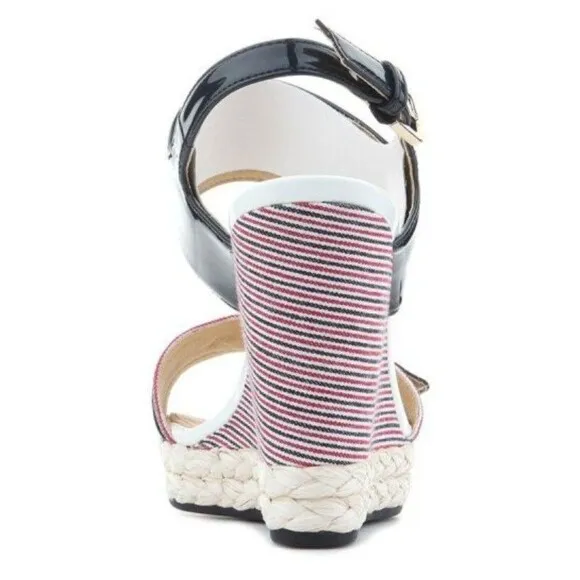 Geox Respira  Patent Leather Braided Women's Wedge Sandals D Janira Navy  9 39