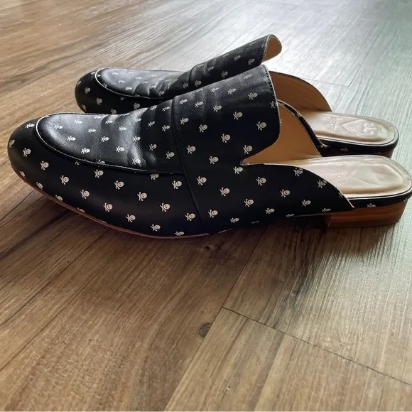 G/Fore Womens Killer Skull &amp; Ts Mules Street Shoes Leather Onyx black wh…