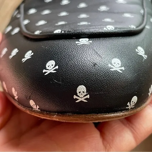 G/Fore Womens Killer Skull &amp; Ts Mules Street Shoes Leather Onyx black wh…