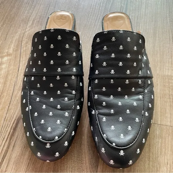G/Fore Womens Killer Skull &amp; Ts Mules Street Shoes Leather Onyx black wh…