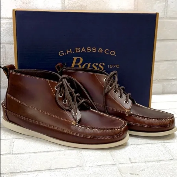 GH Bass Men's Leather CampShoe Hand Stitched Seam 10.5 New with box
