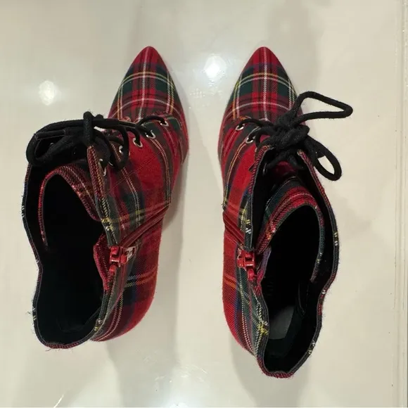 Gianni Bini Red Plaid Ankle Booties