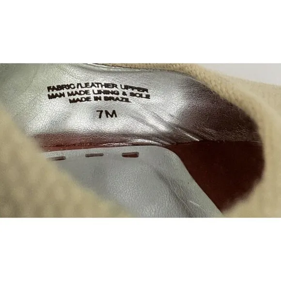 Gianni Bini Tan Brown &amp; Off White Ecru and Beige Leather Met with Wooden Heels 7