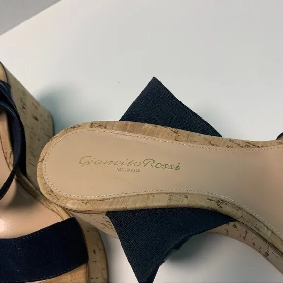 Gianvito Rossi Elastic Strap Cork Wedge Sandals 36.5 / 6